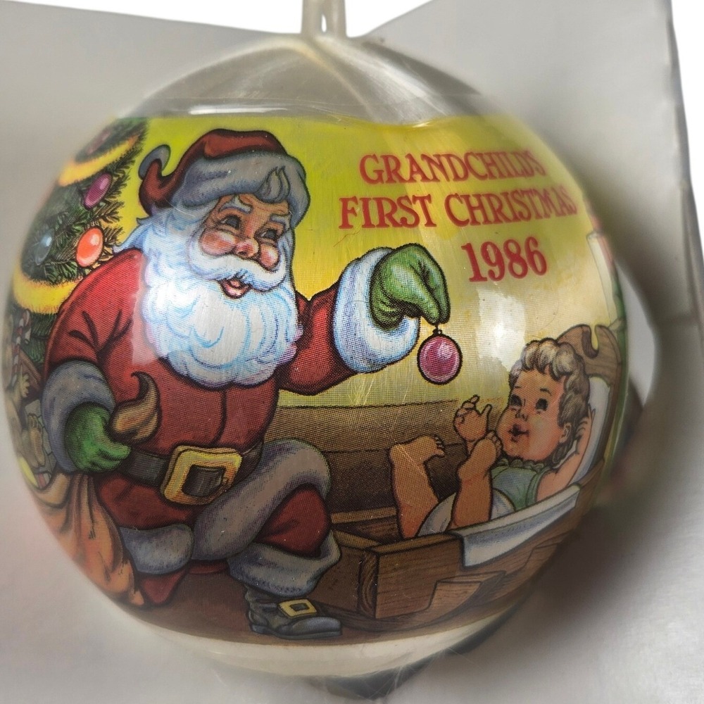 Vintage 1986 Grandchild's‎ First Christmas Ornament Baby Santa Keepsake Ball